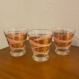 MCM Three Fred Press Pink & Gold Feathers Double Shot Glasses
